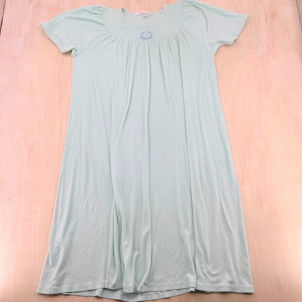 Wms Nightgown Large Mint Green Cotton Embroidered Vintage Calida Switzerland